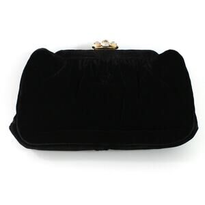 Vintage 60s Magid Black Velvet Rhinestone Clutch Evening Bag